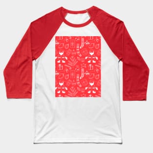 Doodle Christmas pattern red Baseball T-Shirt